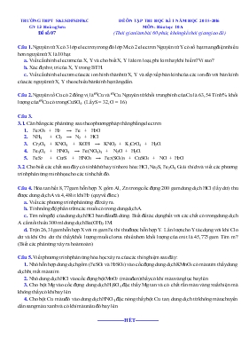 Đề 3 ôn tập thi học kì 1 năm học 2015 - 2016 môn Hóa học - 10a1 (thời gian làm bài 60 phút, không kể thời gian giao đề)